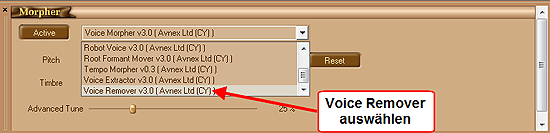 Die Voice Remover Funktion auswhlen