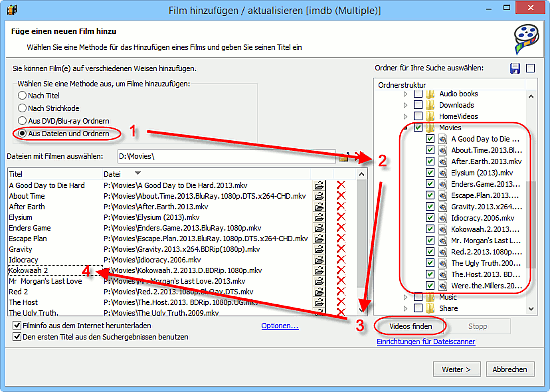Filme aus Dateien und Ordnern hinzufgen
