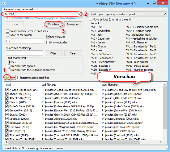 Videodateien umbenennen