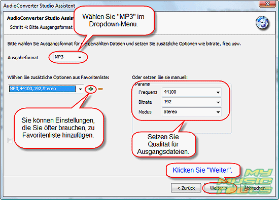 MP3 Einstellungen anpassen