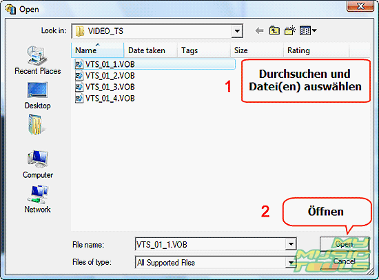 VOB Dateien zum Konvertieren auswhlen