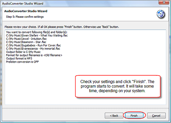 Comprobar la configuración y hacer clic en Finalizar