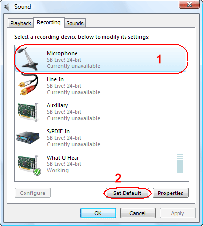 Establecer el micrófono como dispositivo de grabación predeterminado