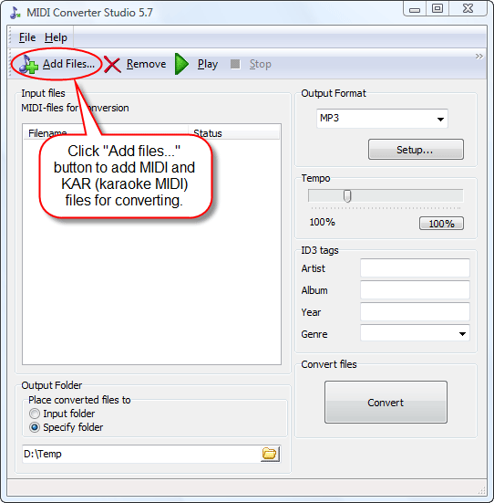 Ajouter les fichiers MIDI à convertir