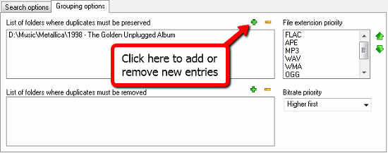 Options de regroupement des doublons musicaux