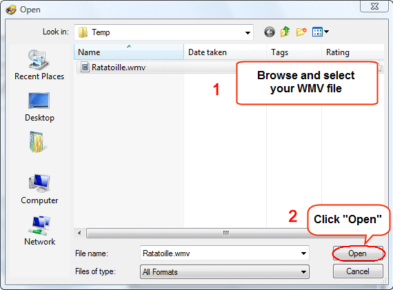 Ouvrir fichier WMV