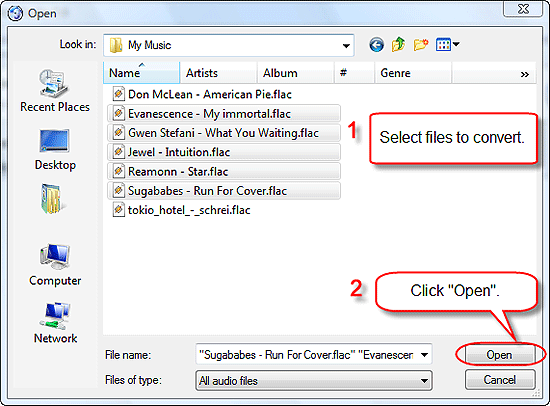 Select FLAC files to convert