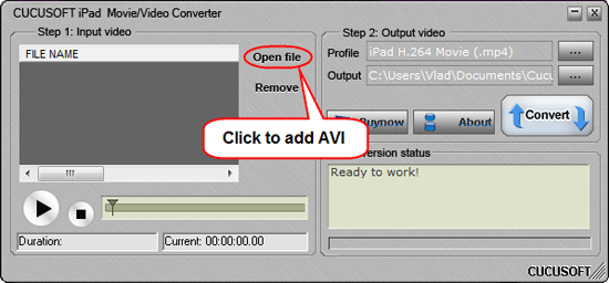 Add AVI videos to convert to iPad