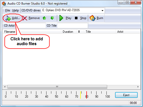 Audio CD Burner Studio - main window