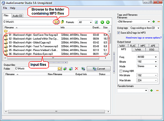 Select MP3 files to change bitrate
