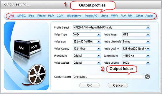Settings for your video file