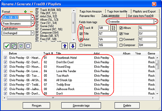 Extract AAC tags from filenames