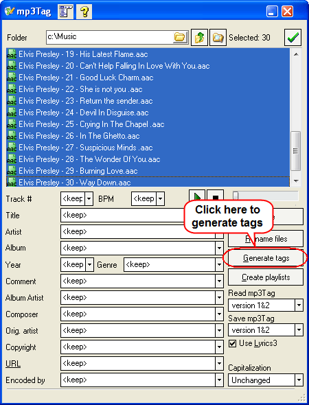 Generate AAC tags