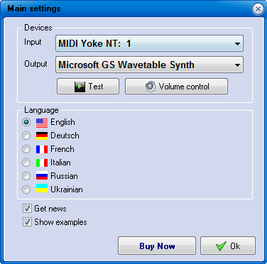 Set your language and MIDI devices