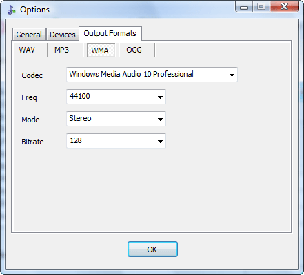 WMA settings
