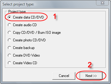 Choose to create data CD